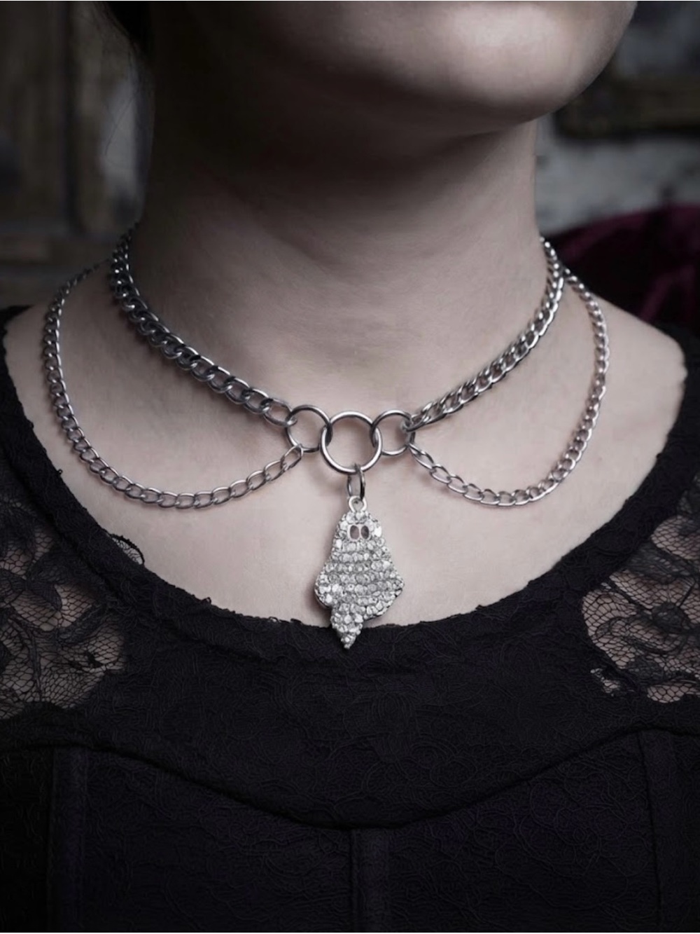 Hand Crafted Ghost Layered Chain Choker Necklace